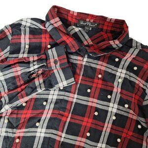 Velvet Heart Plaid Button Up Shirt Large Black Red White